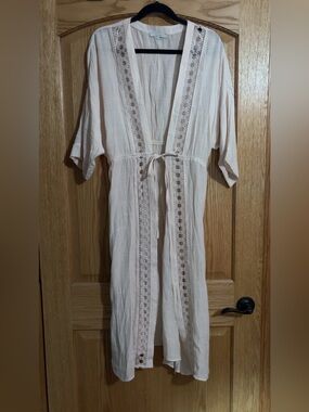 Love Tree Cream Lace-Trim Kimono Robe